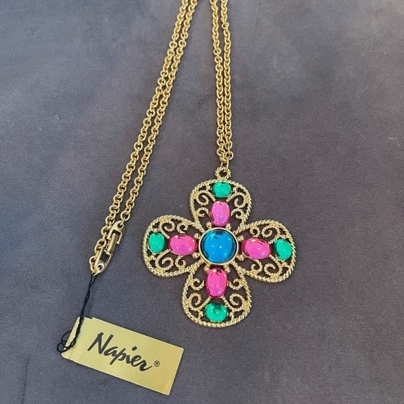 Napier Jewelry - VINTAGE NAPIER MIAMI GRIPOIX NEON GLOW STATEMENT NECKLACE BOOK PIECE